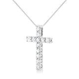 .925 Sterling Silver 1.00 cttw Traditional Diamond Cross 18" Pendant Necklace (J-K Color, I2-I3 Clarity)