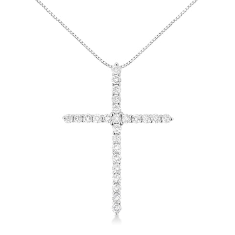 .925 Sterling Silver 2 cttw Prong Set Round-Cut Diamond Cross 18