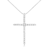 .925 Sterling Silver 2 cttw Prong Set Round-Cut Diamond Cross 18" Pendant Necklace (I-J Color, I2-I3 Clarity)