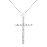 .925 Sterling Silver 2 cttw Prong Set Round-Cut Diamond Cross 18" Pendant Necklace (I-J Color, I2-I3 Clarity)