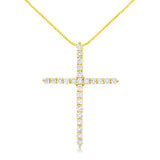 10K Yellow Gold Plated .925 Sterling Silver 2.0 Cttw Round Cut Diamond Cross Pendant Necklace (J-K Color, I1-I2 Clarity) 18"