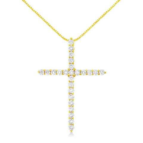 10K Yellow Gold Plated .925 Sterling Silver 2.0 Cttw Round Cut Diamond Cross Pendant Necklace (J-K Color, I1-I2 Clarity) 18