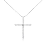 .925 Sterling Silver 3.0 cttw Prong Set Round-Cut Diamond Cross 18" Pendant Necklace (I-J Color, I2-I3 Clarity)