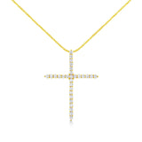 10K Yellow Gold Plated .925 Sterling Silver 3.0 Cttw Prong-Set Round Brilliant Cut Diamond Cross 18" Pendant Necklace (J-K Color, I1-I2 Clarity)