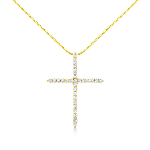 10K Yellow Gold Plated .925 Sterling Silver 3.0 Cttw Prong-Set Round Brilliant Cut Diamond Cross 18