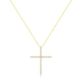 10K Yellow Gold Plated .925 Sterling Silver 3.0 Cttw Prong-Set Round Brilliant Cut Diamond Cross 18" Pendant Necklace (J-K Color, I1-I2 Clarity)