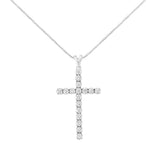 .925 Sterling Silver 2 cttw Classic Prong Set Round-Cut Diamond Cross 18" Pendant Necklace (I-J Color, I2-I3 Clarity)