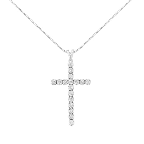 .925 Sterling Silver 2 cttw Classic Prong Set Round-Cut Diamond Cross 18