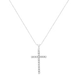 .925 Sterling Silver 2 cttw Classic Prong Set Round-Cut Diamond Cross 18" Pendant Necklace (I-J Color, I2-I3 Clarity)