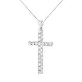 .925 Sterling Silver 2 cttw Classic Prong Set Round-Cut Diamond Cross 18" Pendant Necklace (I-J Color, I2-I3 Clarity)