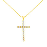 10k Yellow Gold Plated .925 Sterling Silver 2.0 cttw Classic Prong Set Round-Cut Diamond Cross 18" Pendant Necklace (J-K Color, I1-I2 Clarity)