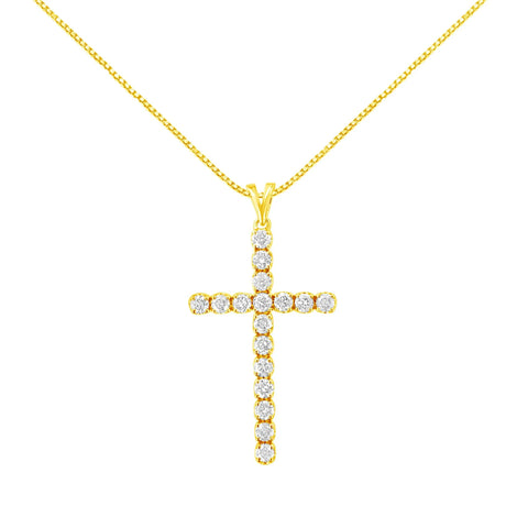 10k Yellow Gold Plated .925 Sterling Silver 2.0 cttw Classic Prong Set Round-Cut Diamond Cross 18