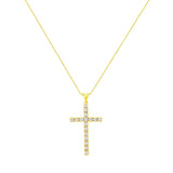 10k Yellow Gold Plated .925 Sterling Silver 2.0 cttw Classic Prong Set Round-Cut Diamond Cross 18" Pendant Necklace (J-K Color, I1-I2 Clarity)