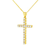 10k Yellow Gold Plated .925 Sterling Silver 2.0 cttw Classic Prong Set Round-Cut Diamond Cross 18" Pendant Necklace (J-K Color, I1-I2 Clarity)