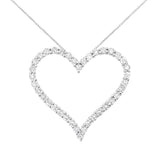 .925 Sterling Silver 3.0 cttw Round-Cut Diamond Open Heart Pendant Necklace (I-J Color, I2-I3 Clarity) - 18"