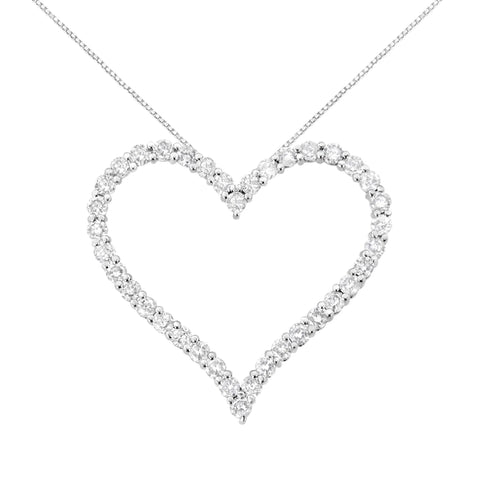 .925 Sterling Silver 3.0 cttw Round-Cut Diamond Open Heart Pendant Necklace (I-J Color, I2-I3 Clarity) - 18