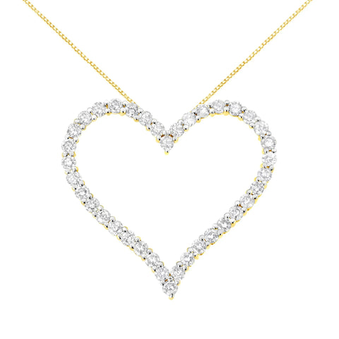 10k Yellow Gold Plated .925 Sterling Silver 3.0 cttw Round-Cut Diamond Open Heart Pendant Necklace (J-K Color, I1-I2 Clarity) - 18