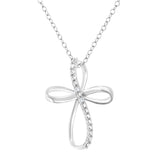 .925 Sterling Silver Diamond Accent Cross Ribbon 18" Pendant Necklace (I-J Color, I2-I3 Clarity) - Pack Of: 1