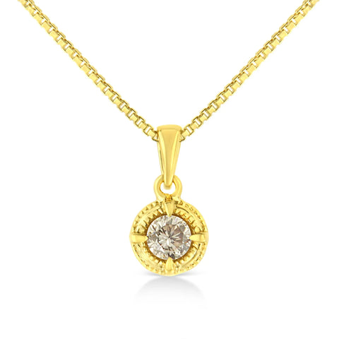 14K Yellow Gold Plated .925 Sterling Silver Brilliant Round Cut Diamond Solitaire Milgrain 18