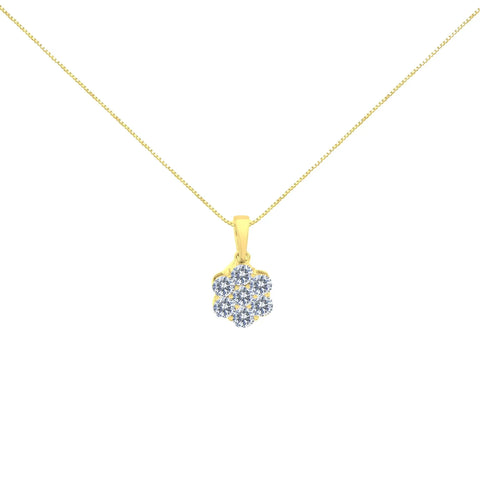 10K Yellow Gold Plated .925 Sterling Silver 1.0 Cttw Round Diamond 7 Stone Flower 18