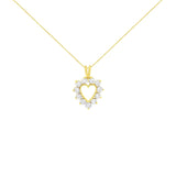 10K Yellow Gold Plated .925 Sterling Silver 1.00 Cttw Diamond Halo Open Heart 18" Pendant Necklace (L-M Color, I1-I2 Clarity)