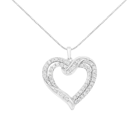 .925 Sterling Silver 1.00 Cttw Diamond Interwoven Double Heart 18