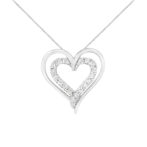 .925 Sterling Silver 1/4 cttw Diamond Open Double Heart 18