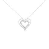 .925 Sterling Silver 1/4 cttw Diamond Open Double Heart 18" Pendant Necklace (I-J Clarity, I2-I3 Color)