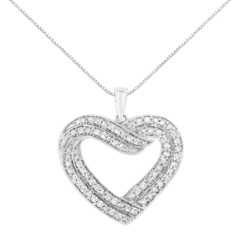 .925 Sterling Silver 1/2 cttw Prong Set Round-Cut Diamond Bypass Heart 18