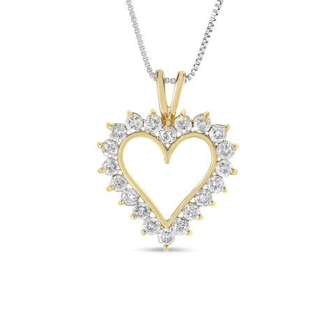 10K Yellow Gold Flash Plated .925 Sterling Silver 1.00 Cttw Round-Cut Diamond Open Heart Pendant 18