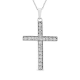 .925 Sterling Silver 3/8 Cttw Round-Cut Diamond Cross 18" Pendant Necklace (I-J Color, I2-I3 Clarity)