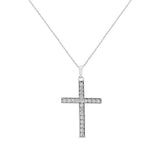 .925 Sterling Silver 3/8 Cttw Round-Cut Diamond Cross 18" Pendant Necklace (I-J Color, I2-I3 Clarity)