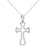 .925 Sterling Silver 1/3 Cttw Diamond Framed Open Cross 18" Pendant Necklace (J-K Color, I2-I3 Clarity)