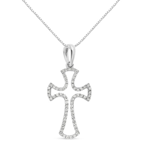 .925 Sterling Silver 1/3 Cttw Diamond Framed Open Cross 18