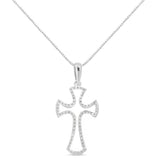 .925 Sterling Silver 1/3 Cttw Diamond Framed Open Cross 18" Pendant Necklace (J-K Color, I2-I3 Clarity)