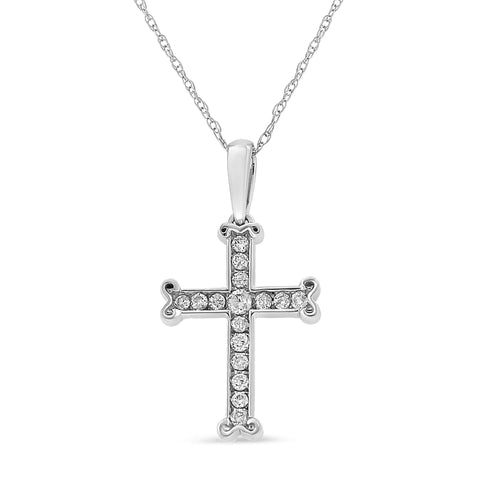 .925 Sterling Silver 1/3 Cttw Round-Cut Diamond Cross 18