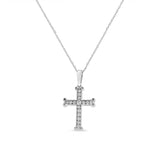 .925 Sterling Silver 1/3 Cttw Round-Cut Diamond Cross 18" Pendant Necklace with Bale (J-K Color, I2-I3 Clarity)