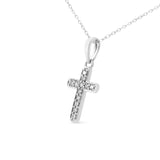 .925 Sterling Silver 1/4 Cttw Prong Set Round-Cut Diamond Cross 18" Pendant Necklace (J-K Color, I2-I3 Clarity)