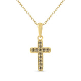 10K Yellow Gold Flashed .925 Sterling Silver 1/4 Cttw Champagne Diamond Cross Pendant Necklace (K-L Color, I1-I2 Clarity) - 18"