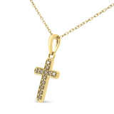 10K Yellow Gold Flashed .925 Sterling Silver 1/4 Cttw Champagne Diamond Cross Pendant Necklace (K-L Color, I1-I2 Clarity) - 18"