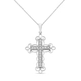 .925 Sterling Silver 1/4 Cttw Round Cut Diamond Art Deco Style Cross 18" Pendant Necklace (J-K Color, I2-I3 Clarity)