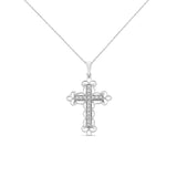 .925 Sterling Silver 1/4 Cttw Round Cut Diamond Art Deco Style Cross 18" Pendant Necklace (J-K Color, I2-I3 Clarity)