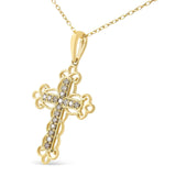 10K Yellow Flashed .925 Sterling Silver 1/4 Cttw Champagne Diamond Filigree Cross Pendant Necklace (K-L Color, I1-I2 Clarity) - 18"