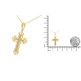 10K Yellow Flashed .925 Sterling Silver 1/4 Cttw Champagne Diamond Filigree Cross Pendant Necklace (K-L Color, I1-I2 Clarity) - 18"