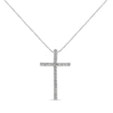 .925 Sterling Silver 1/4 Cttw Round-Cut Diamond Cross 18" Pendant Necklace - (I-J Color, I3-Promo Quality)