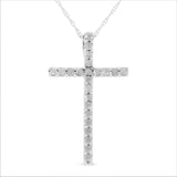 .925 Sterling Silver 1/4 Cttw Round-Cut Diamond Cross 18" Pendant Necklace - (I-J Color, I3-Promo Quality)