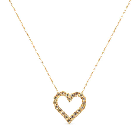 10K Yellow Gold Flashed .925 Sterling Silver 1/2 Cttw Champagne Diamond Miracle Plate Heart Pendant Necklace (K-L Color, I1-I2 Clarity) - 18