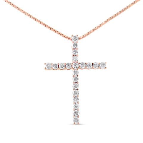 .925 Sterling Silver 1.0 Cttw Champagne Diamond Gold Cross Pendant Necklace for Women (Champagne Color, I1-I2 Clarity)- 18 inch