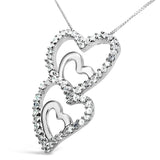 .925 Sterling Silver 3/8 Cttw Round Diamond Double Heart-in-Heart Pendant 18" Necklace (I-J Color, I3 Clarity)