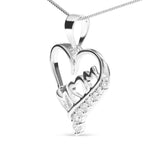 .925 Sterling Silver 1/4 Cttw Diamond  "Mom" and Open Heart 18" Pendant Necklace (I-J Color, I2-I3 Clarity)